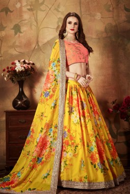 Yellow Organza Dori Embroidery Wedding Lehenga Choli