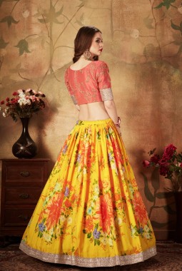Yellow Organza Dori Embroidery Wedding Lehenga Choli