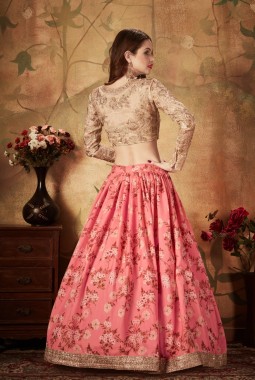 Pink Organza Zari Sequins Wedding Lehenga Choli
