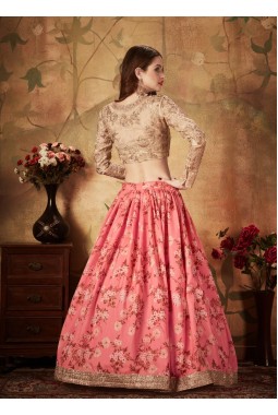 Pink Organza Zari Sequins Wedding Lehenga Choli