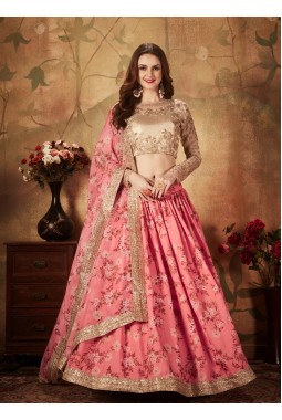 Pink Organza Zari Sequins Wedding Lehenga Choli