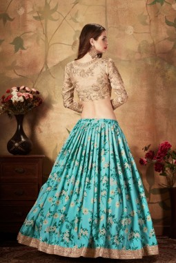 Sky Blue Organza Digital Print Wedding Lehenga Choli