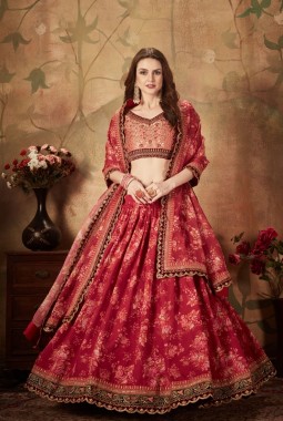 Maroon Organza Embroidery Wedding Lehenga Choli