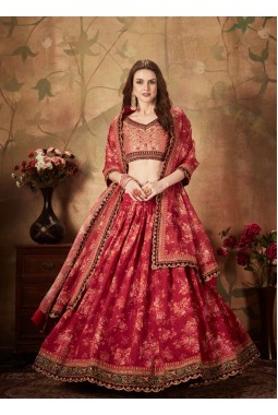Maroon Organza Embroidery Wedding Lehenga Choli