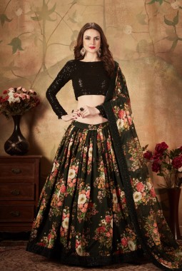 Black Organza Zari Embroidery Wedding Lehenga Choli