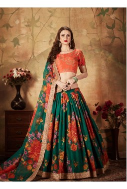 Green Organza Digital Print Wedding Lehenga Choli