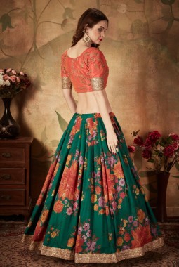 Green Organza Digital Print Wedding Lehenga Choli