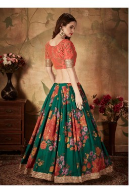 Green Organza Digital Print Wedding Lehenga Choli
