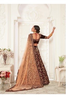 Maroon Velvet Thread Embroidery Wedding Lehenga Choli