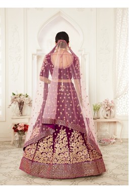 Purple Velvet Zari Embroidery Wedding Lehenga Choli