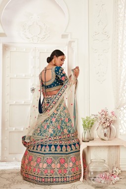 Blue Slub Silk Dori Embroidery Wedding Lehenga Choli