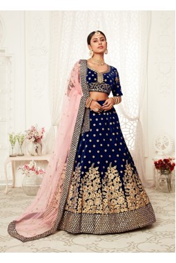 Navy Blue Velvet Sequins Wedding Lehenga Choli