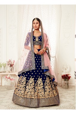 Navy Blue Velvet Sequins Wedding Lehenga Choli