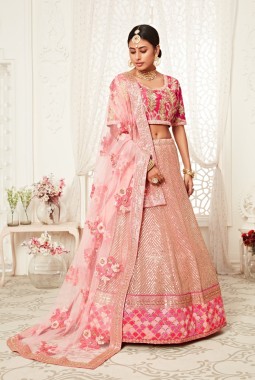 Pink Soft Net Dori Embroidery Wedding Lehenga Choli