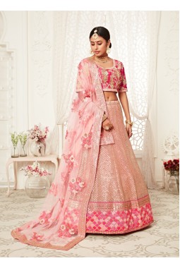 Pink Soft Net Dori Embroidery Wedding Lehenga Choli