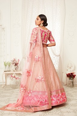 Pink Soft Net Dori Embroidery Wedding Lehenga Choli