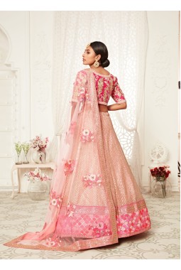Pink Soft Net Dori Embroidery Wedding Lehenga Choli