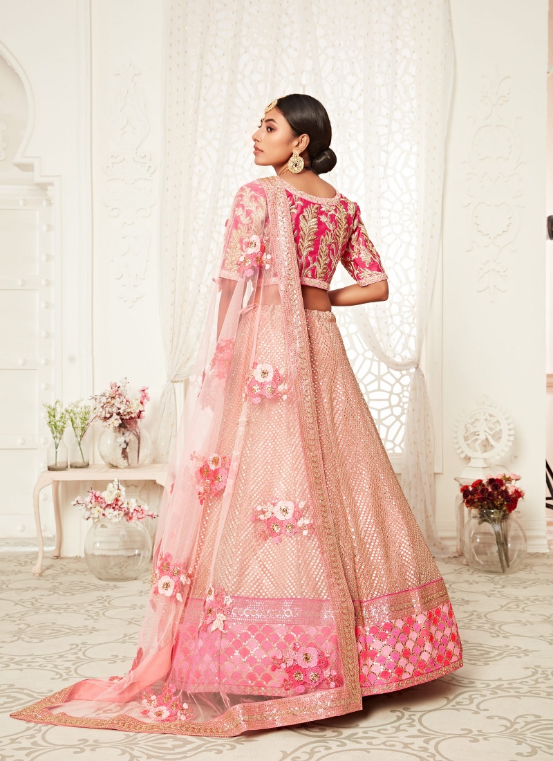 Pink Soft Net Dori Embroidery Wedding Lehenga Choli