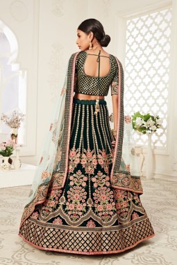 Green Velvet Dori Embroidery Wedding Lehenga Choli