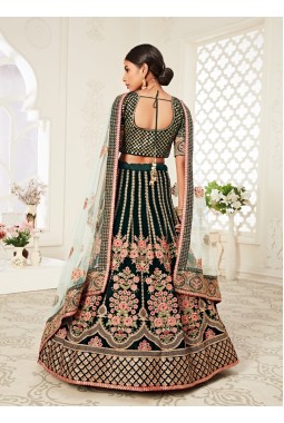 Green Velvet Dori Embroidery Wedding Lehenga Choli