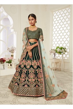 Green Velvet Dori Embroidery Wedding Lehenga Choli
