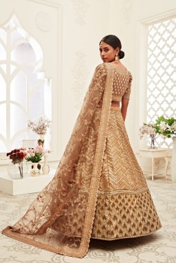 Brown Slub Silk Embroidery Wedding Lehenga Choli