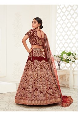 Red Velvet Zari Embroidery Wedding Lehenga Choli