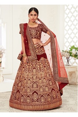 Red Velvet Zari Embroidery Wedding Lehenga Choli