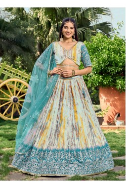 Rama Chinon Digital Print Wedding Lehenga Choli