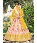 Yellow Chinon Digital Print Wedding Lehenga Choli