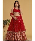 Red Georgette Sequins Embroidered Wedding Lehenga Choli