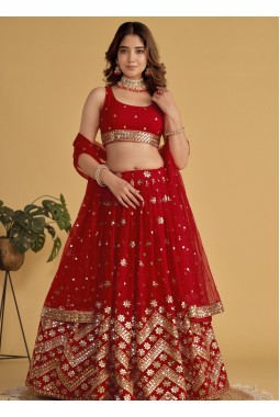 Red Georgette Sequins Embroidered Wedding Lehenga Choli