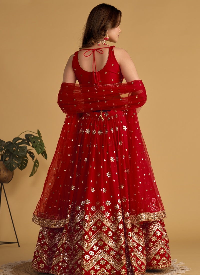 Red Georgette Sequins Embroidered Wedding Lehenga Choli