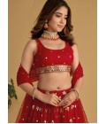 Red Georgette Sequins Embroidered Wedding Lehenga Choli