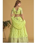 Neon Georgette Zari Embroidered Wedding Lehenga Choli