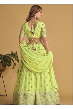 Neon Georgette Zari Embroidered Wedding Lehenga Choli