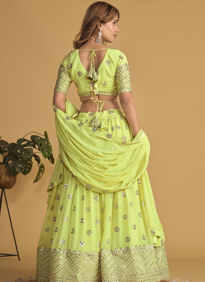 Neon Georgette Zari Embroidered Wedding Lehenga Choli