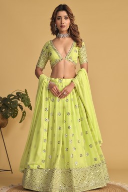 Neon Georgette Zari Embroidered Wedding Lehenga Choli