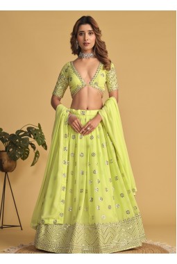 Neon Georgette Zari Embroidered Wedding Lehenga Choli