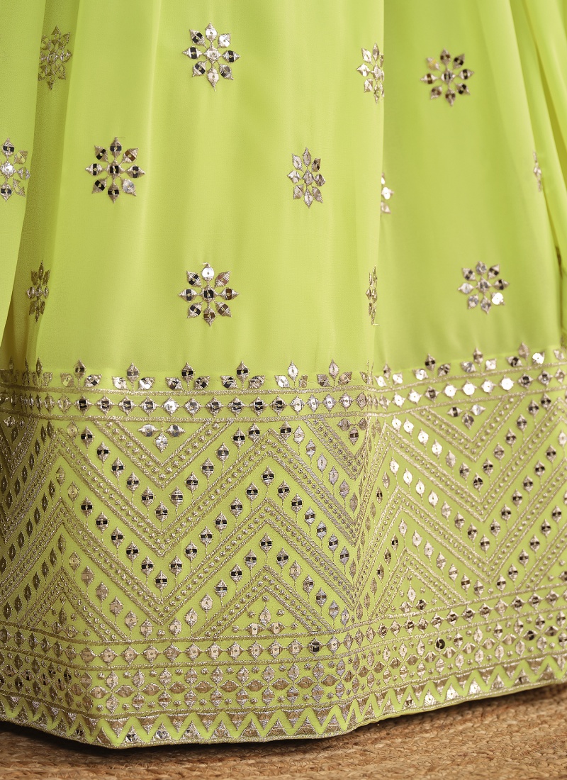 Neon Georgette Zari Embroidered Wedding Lehenga Choli