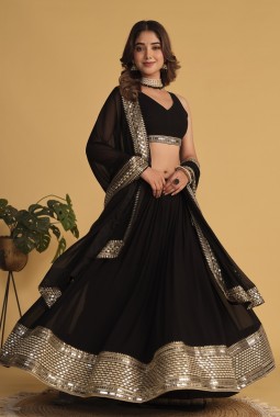Black Georgette Sequins Wedding Lehenga Choli