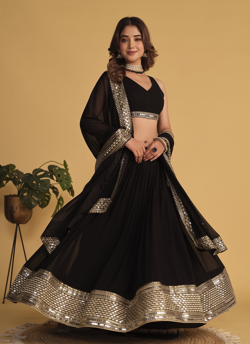 Black Georgette Sequins Wedding Lehenga Choli