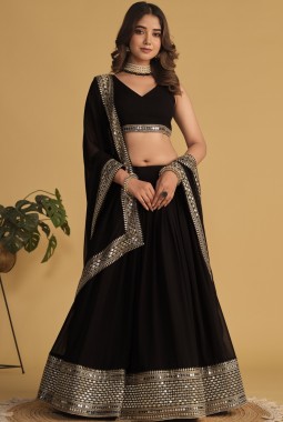 Black Georgette Sequins Wedding Lehenga Choli
