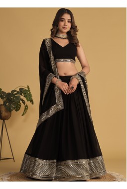 Black Georgette Sequins Wedding Lehenga Choli