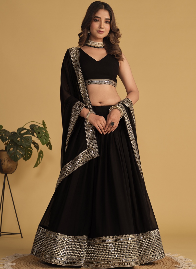 Black Georgette Sequins Wedding Lehenga Choli