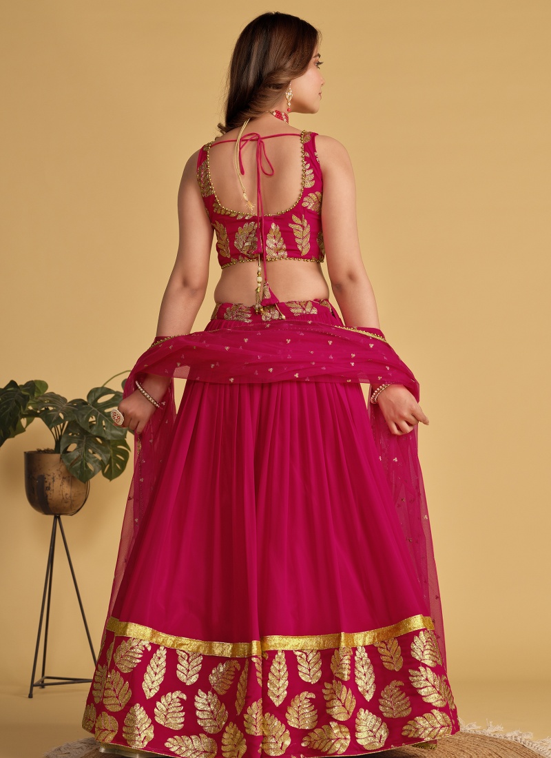 Pink Georgette Zari Sequins Wedding Lehenga Choli