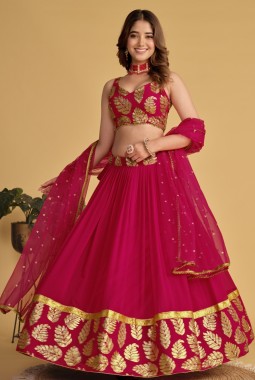 Pink Georgette Zari Sequins Wedding Lehenga Choli