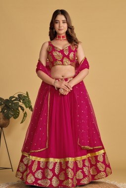 Pink Georgette Zari Sequins Wedding Lehenga Choli