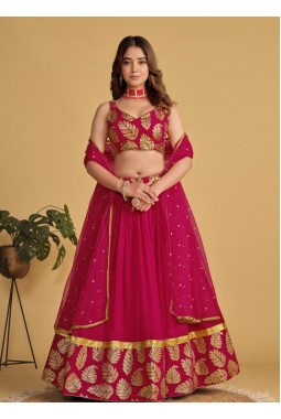 Pink Georgette Zari Sequins Wedding Lehenga Choli