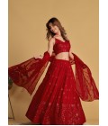 Red Georgette Thread Embroidered Wedding Lehenga Choli